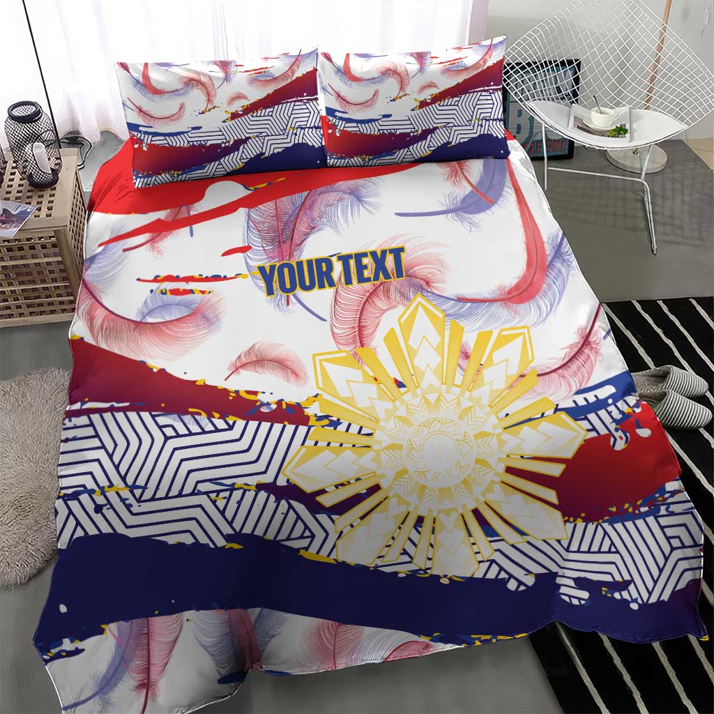 Philippines Sun Tattoo Bedding Set Feathers Filipinas Grunge Style White