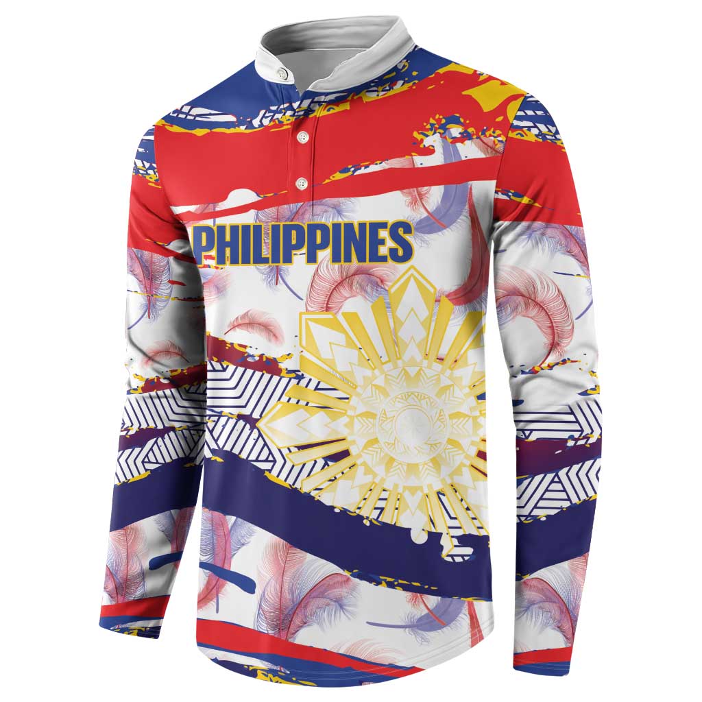 Philippines Sun Tattoo Button Sweatshirt Feathers Filipinas Grunge Style White