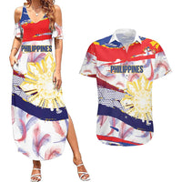 Philippines Sun Tattoo Couples Matching Summer Maxi Dress and Hawaiian Shirt Feathers Filipinas Grunge Style White