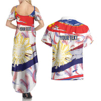 Philippines Sun Tattoo Couples Matching Summer Maxi Dress and Hawaiian Shirt Feathers Filipinas Grunge Style White