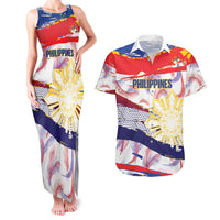 Philippines Sun Tattoo Couples Matching Tank Maxi Dress and Hawaiian Shirt Feathers Filipinas Grunge Style White