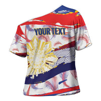 Philippines Sun Tattoo Cross Shoulder Shirt Feathers Filipinas Grunge Style White