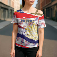 Philippines Sun Tattoo Cross Shoulder Shirt Feathers Filipinas Grunge Style White