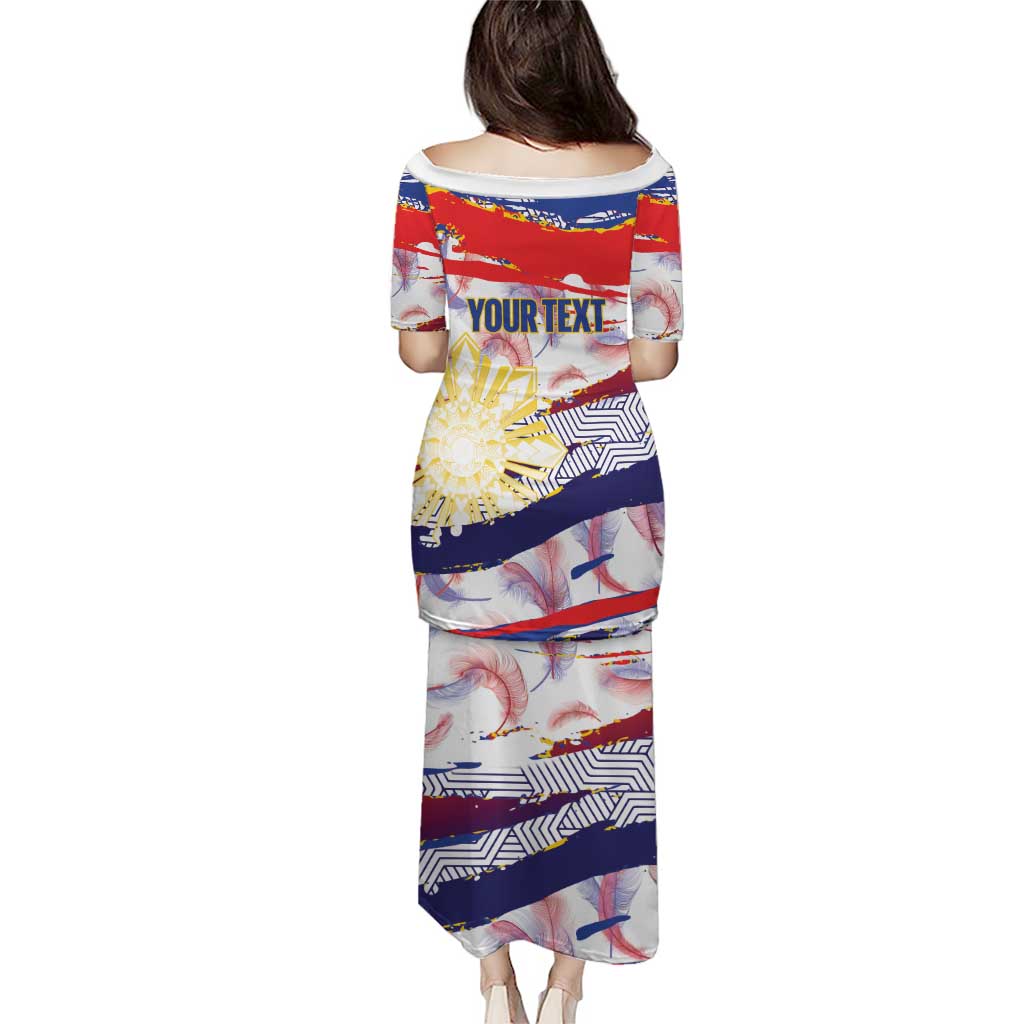 Philippines Sun Tattoo Family Matching Puletasi and Hawaiian Shirt Feathers Filipinas Grunge Style White
