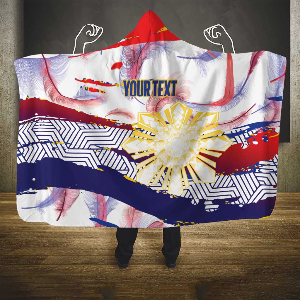 Philippines Sun Tattoo Hooded Blanket Feathers Filipinas Grunge Style White