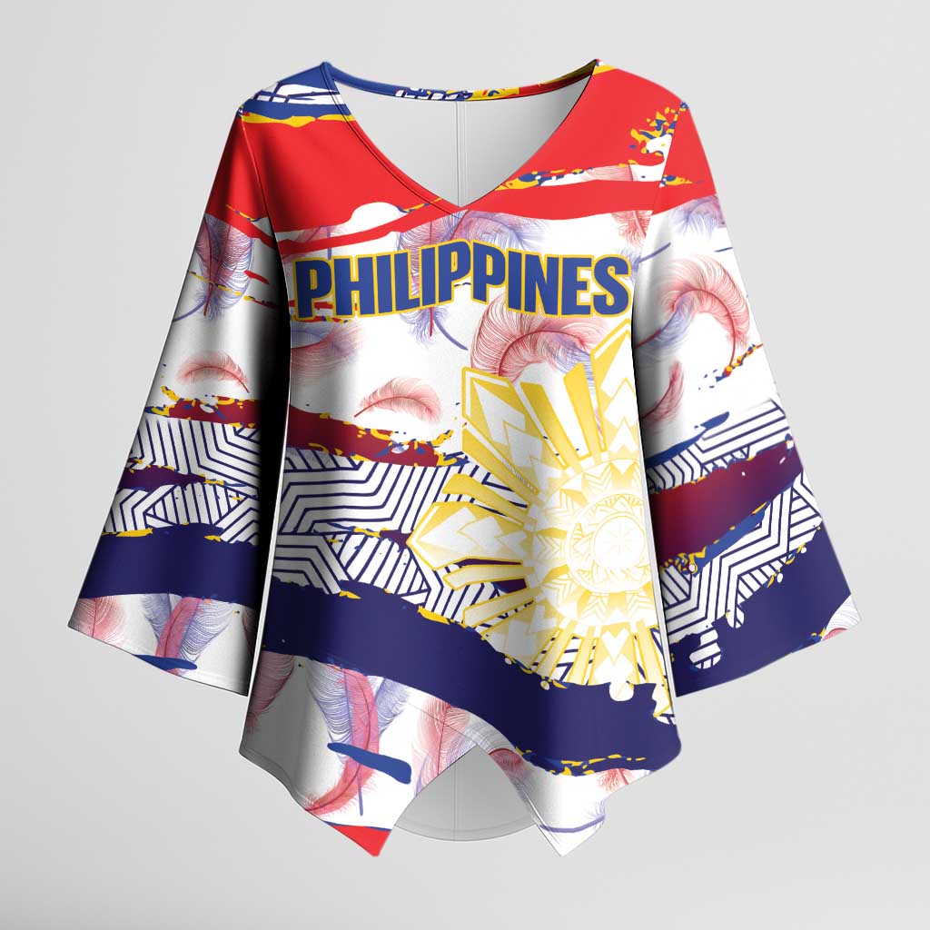 Philippines Sun Tattoo Kimono Sleeve Blouse Feathers Filipinas Grunge Style White