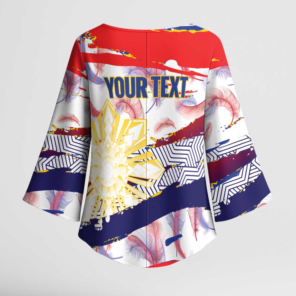 Philippines Sun Tattoo Kimono Sleeve Blouse Feathers Filipinas Grunge Style White