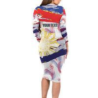 Philippines Sun Tattoo Long Sleeve Bodycon Dress Feathers Filipinas Grunge Style White