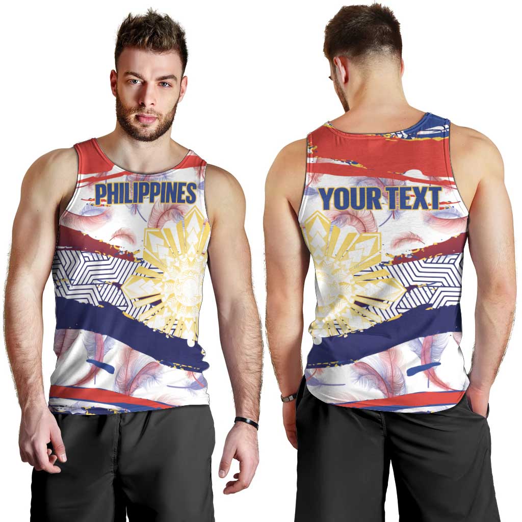 Philippines Sun Tattoo Men Tank Top Feathers Filipinas Grunge Style White