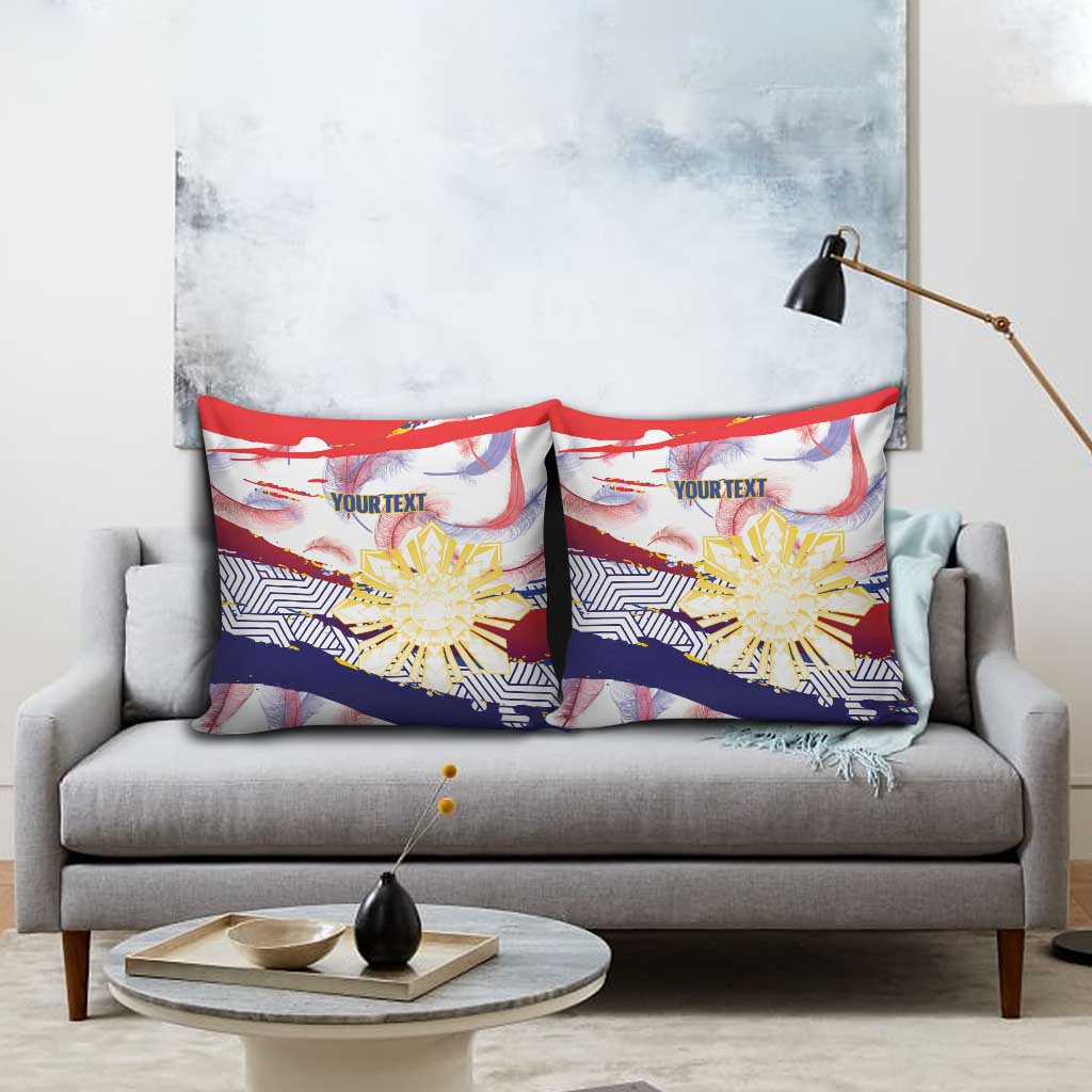 Philippines Sun Tattoo Pillow Cover Feathers Filipinas Grunge Style White