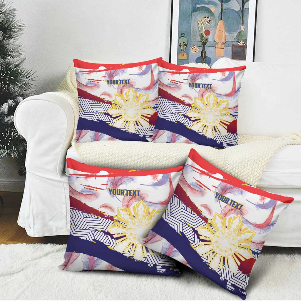 Philippines Sun Tattoo Pillow Cover Feathers Filipinas Grunge Style White