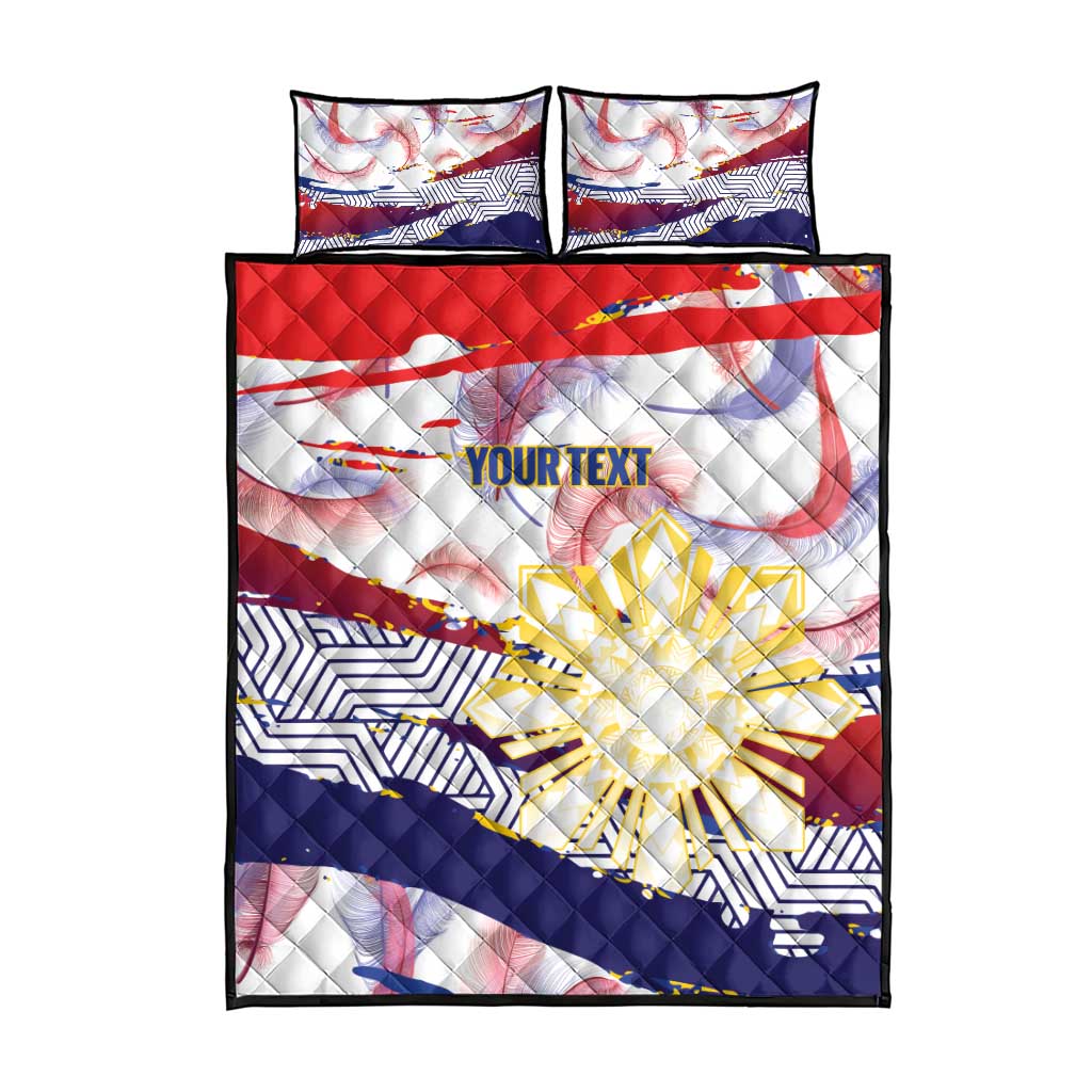 Philippines Sun Tattoo Quilt Bed Set Feathers Filipinas Grunge Style White