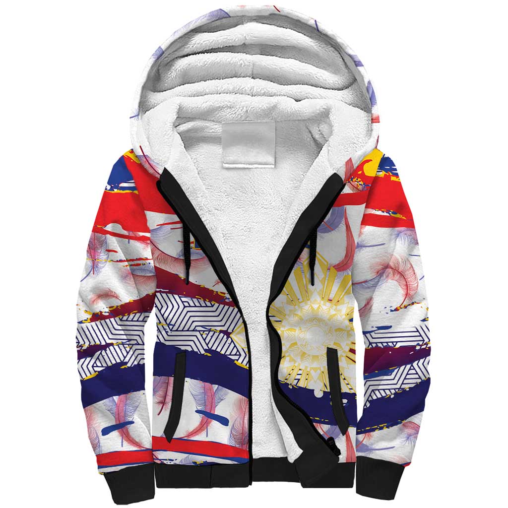 Philippines Sun Tattoo Sherpa Hoodie Feathers Filipinas Grunge Style White