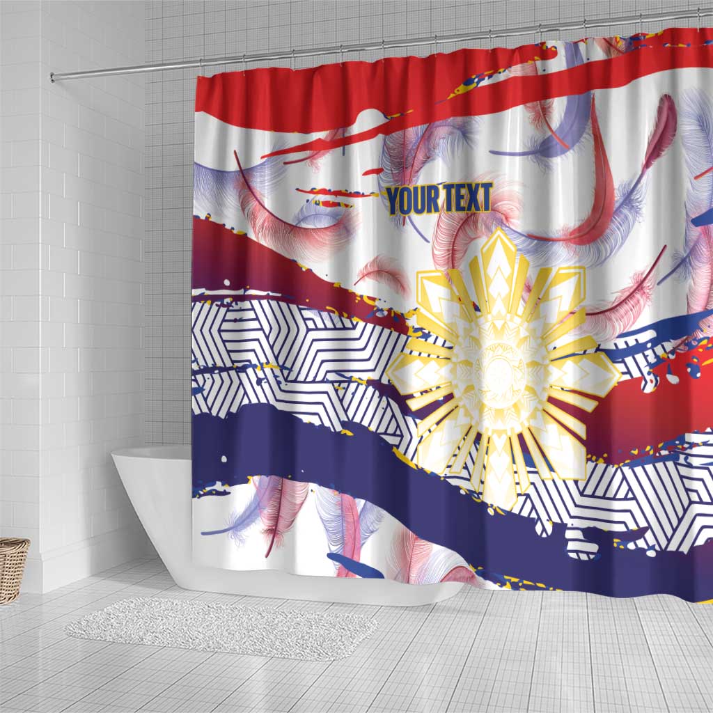 Philippines Sun Tattoo Shower Curtain Feathers Filipinas Grunge Style White