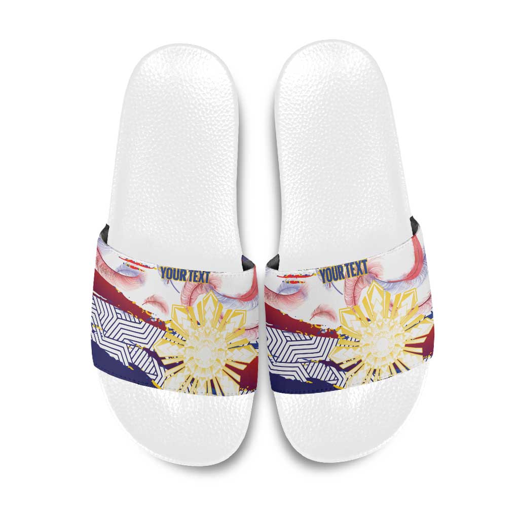 Philippines Sun Tattoo Slide Sandals Feathers Filipinas Grunge Style White