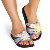 Philippines Sun Tattoo Slide Sandals Feathers Filipinas Grunge Style White