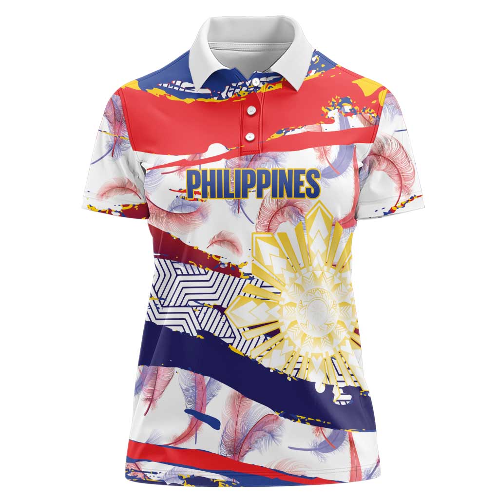 Philippines Sun Tattoo Women Polo Shirt Feathers Filipinas Grunge Style White