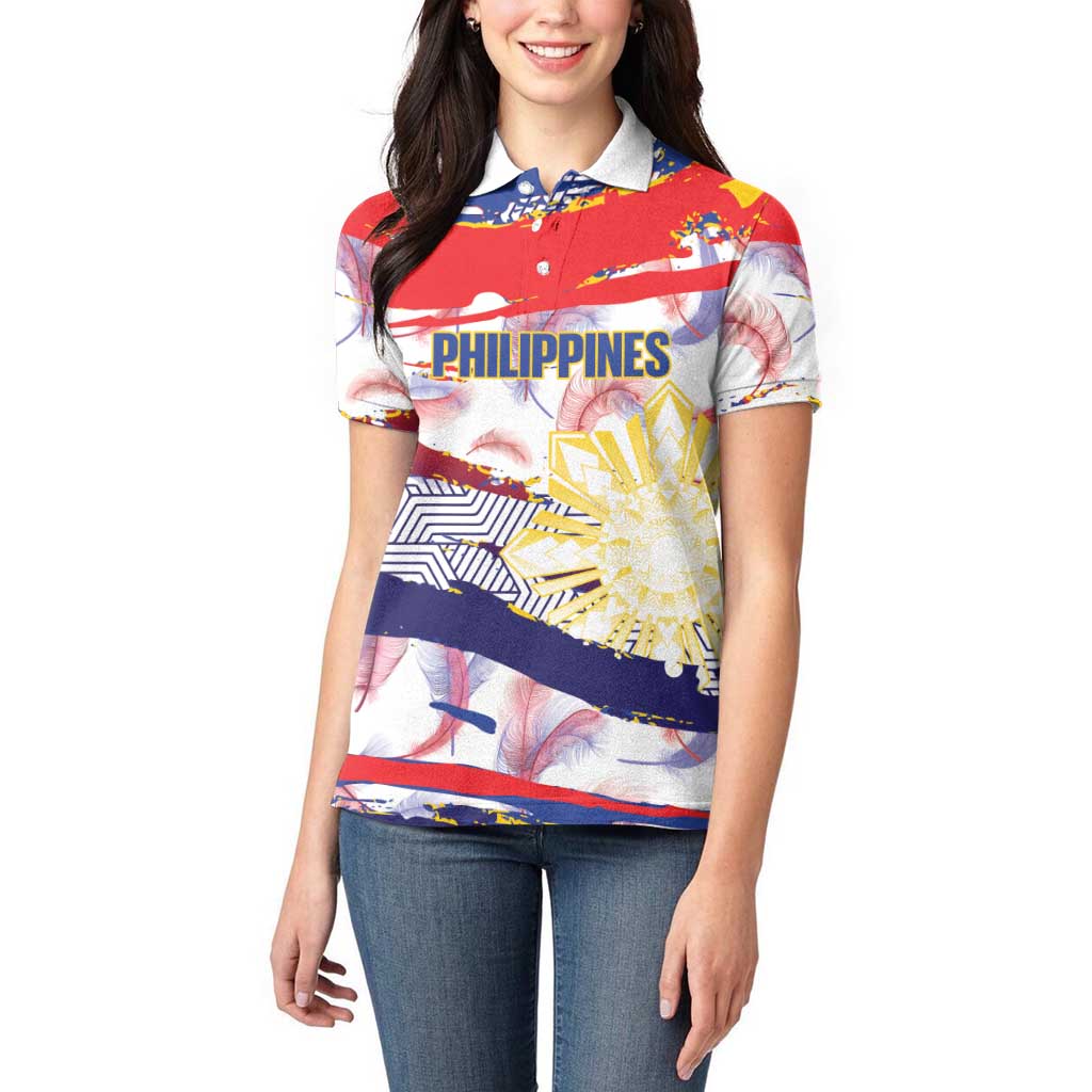Philippines Sun Tattoo Women Polo Shirt Feathers Filipinas Grunge Style White