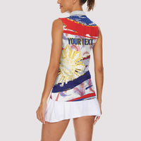 Philippines Sun Tattoo Women Sleeveless Polo Shirt Feathers Filipinas Grunge Style White