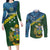 Personalised Solomon Islands Darts Couples Matching Long Sleeve Bodycon Dress and Long Sleeve Button Shirt Tropical Leaves Melanesian Pattern