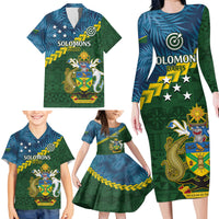 Personalised Solomon Islands Darts Family Matching Long Sleeve Bodycon Dress and Hawaiian Shirt Tropical Leaves Melanesian Pattern LT14 - Polynesian Pride