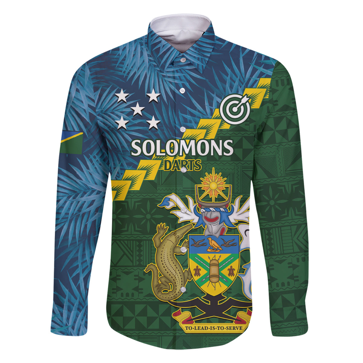 Personalised Solomon Islands Darts Family Matching Long Sleeve Bodycon Dress and Hawaiian Shirt Tropical Leaves Melanesian Pattern LT14 Dad's Shirt - Long Sleeve Green - Polynesian Pride