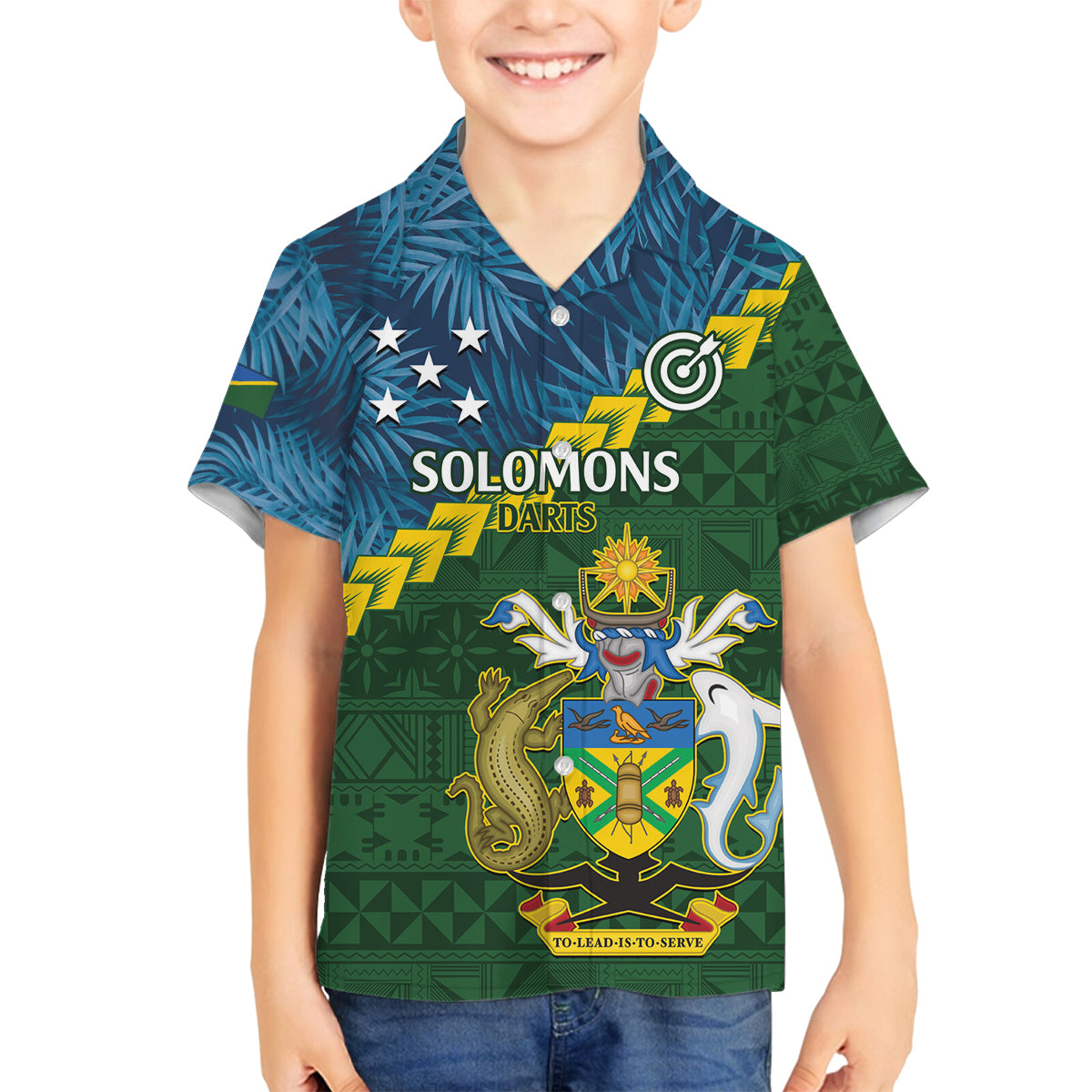 Personalised Solomon Islands Darts Family Matching Long Sleeve Bodycon Dress and Hawaiian Shirt Tropical Leaves Melanesian Pattern LT14 Son's Shirt Green - Polynesian Pride