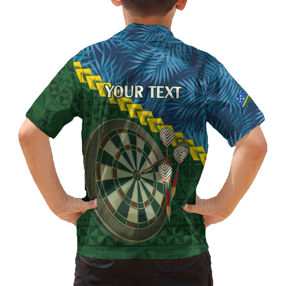Personalised Solomon Islands Darts Family Matching Short Sleeve Bodycon Dress and Hawaiian Shirt Tropical Leaves Melanesian Pattern