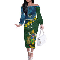 Personalised Solomon Islands Darts Off The Shoulder Long Sleeve Dress Tropical Leaves Melanesian Pattern