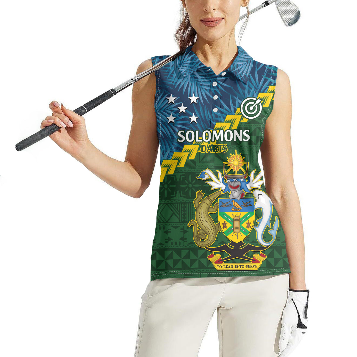 Personalised Solomon Islands Darts Women Sleeveless Polo Shirt Tropical Leaves Melanesian Pattern