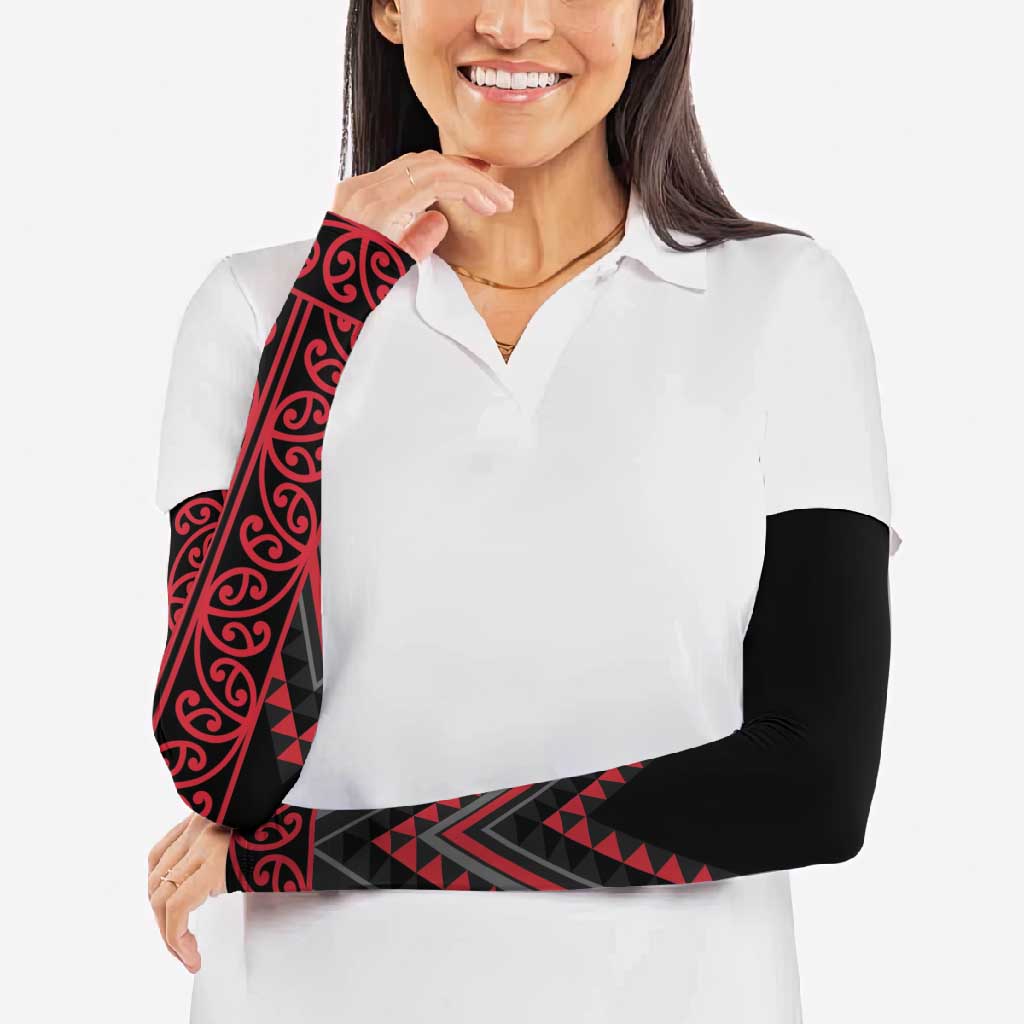 Red Aotearoa Mangopare Kowhaiwhai Niho Taniwha Arm Sleeves Maori New Zealand - Polynesian Pride