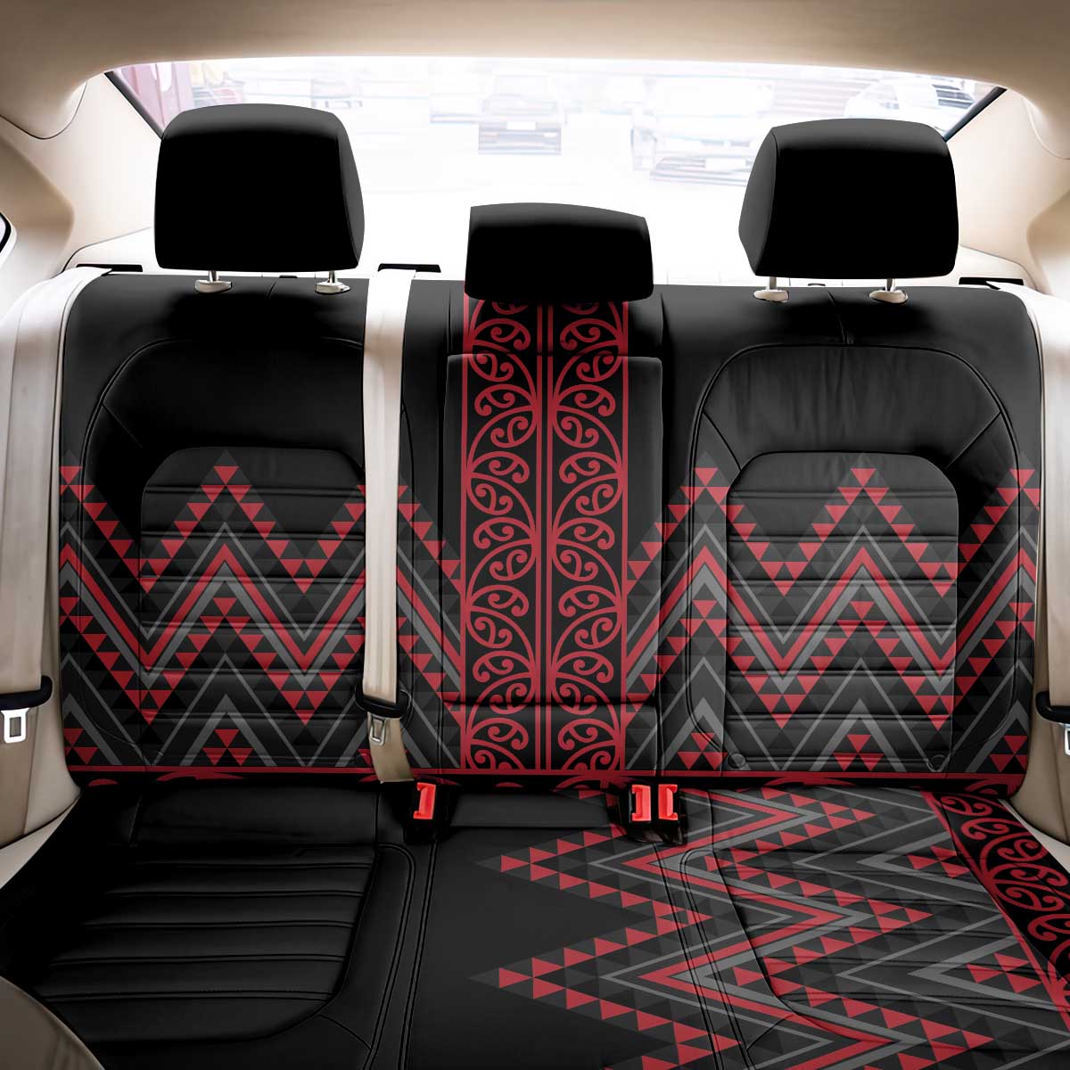 Red Aotearoa Mangopare Kowhaiwhai and Niho Taniwha Back Car Seat Cover Maori New Zealand LT14 - Polynesian Pride