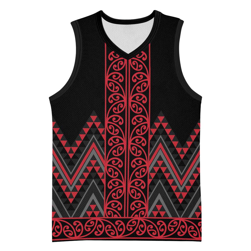 Red Aotearoa Mangopare Kowhaiwhai Niho Taniwha Basketball Jersey Maori New Zealand - Polynesian Pride
