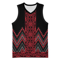 Red Aotearoa Mangopare Kowhaiwhai Niho Taniwha Basketball Jersey Maori New Zealand - Polynesian Pride