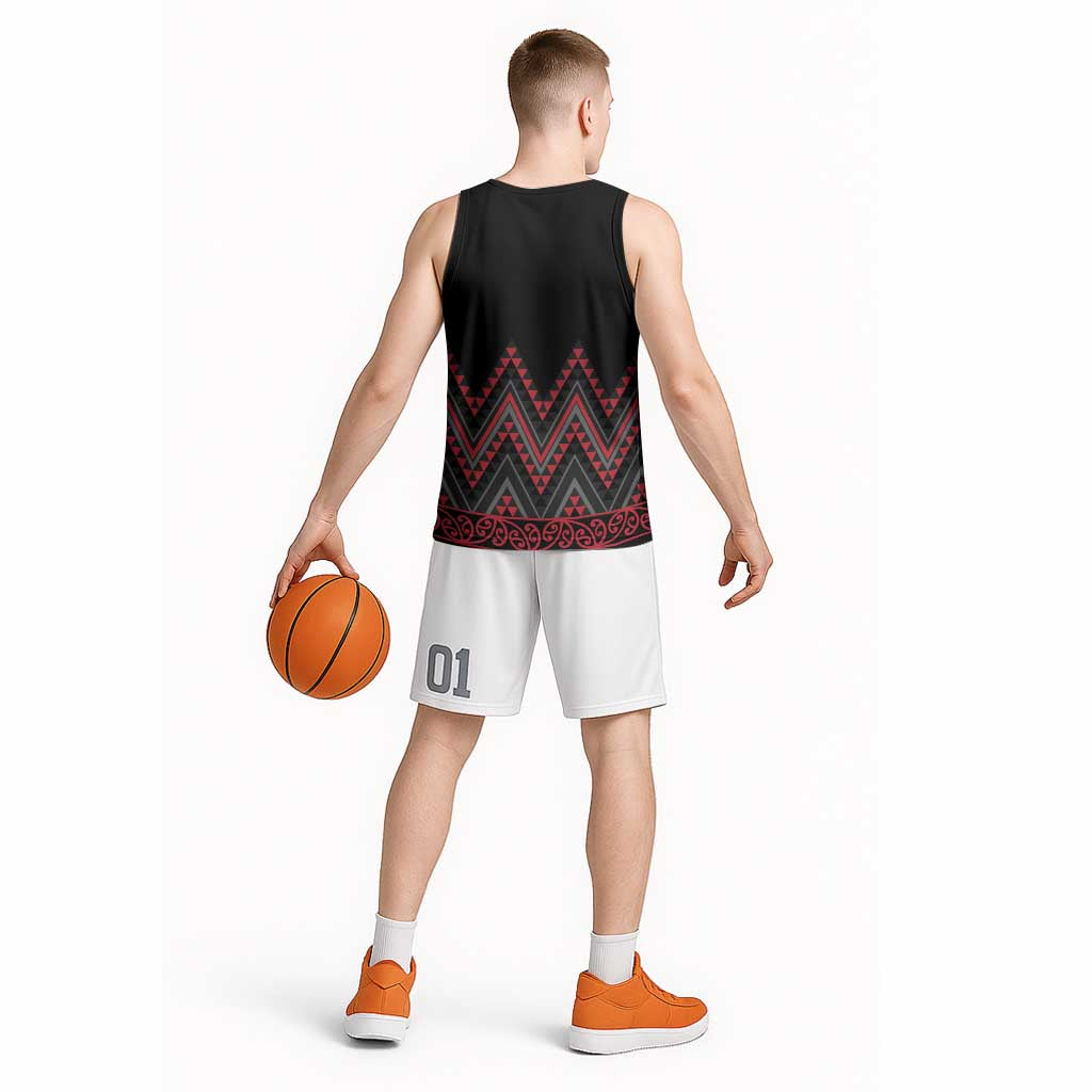Red Aotearoa Mangopare Kowhaiwhai Niho Taniwha Basketball Jersey Maori New Zealand - Polynesian Pride
