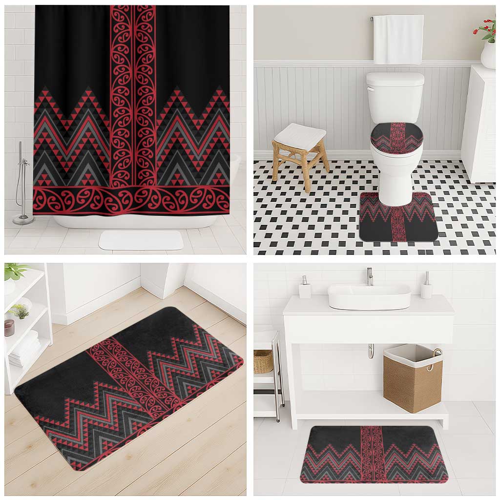 Red Aotearoa Mangopare Kowhaiwhai Niho Taniwha Bathroom Set Maori New Zealand - Polynesian Pride