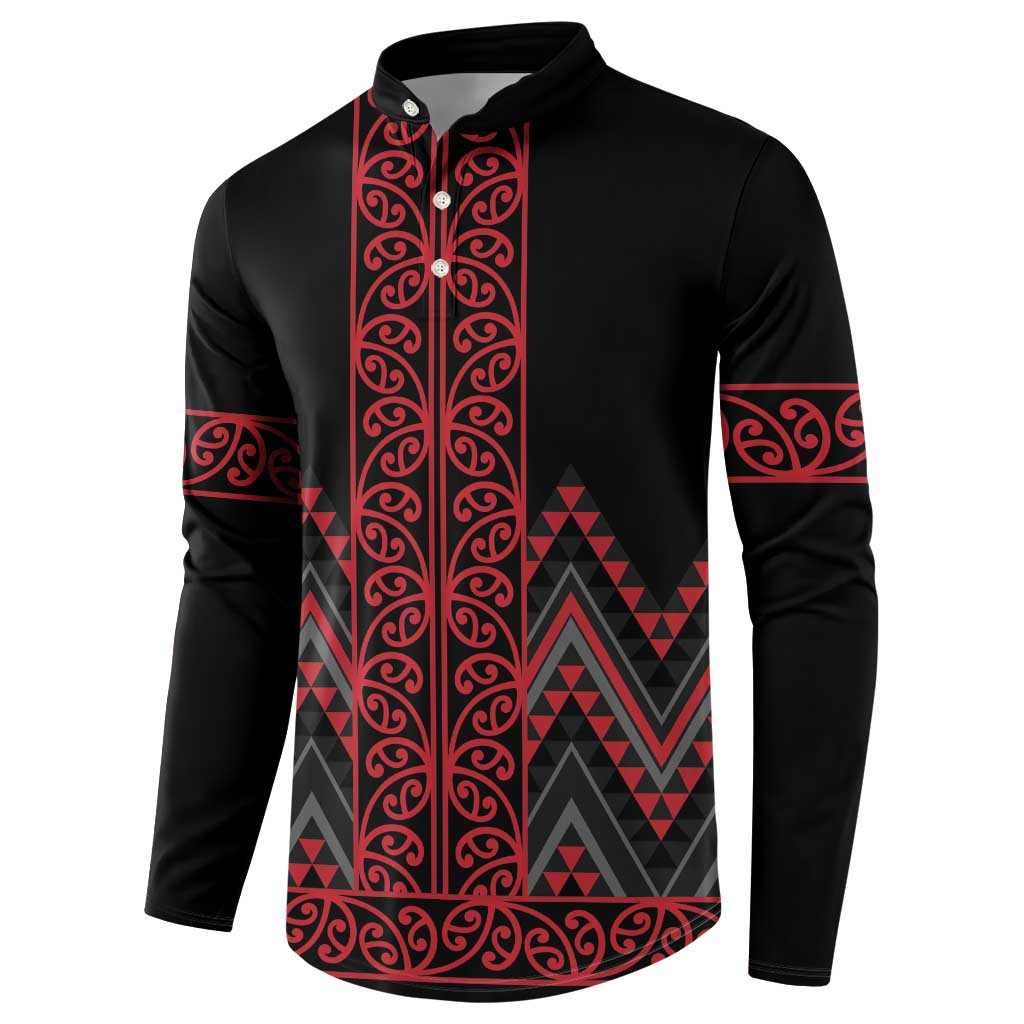 Red Aotearoa Mangopare Kowhaiwhai and Niho Taniwha Button Sweatshirt Maori New Zealand