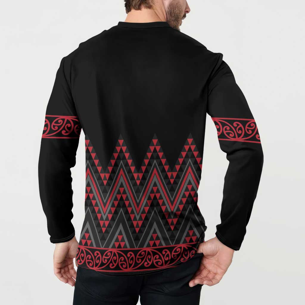 Red Aotearoa Mangopare Kowhaiwhai and Niho Taniwha Button Sweatshirt Maori New Zealand