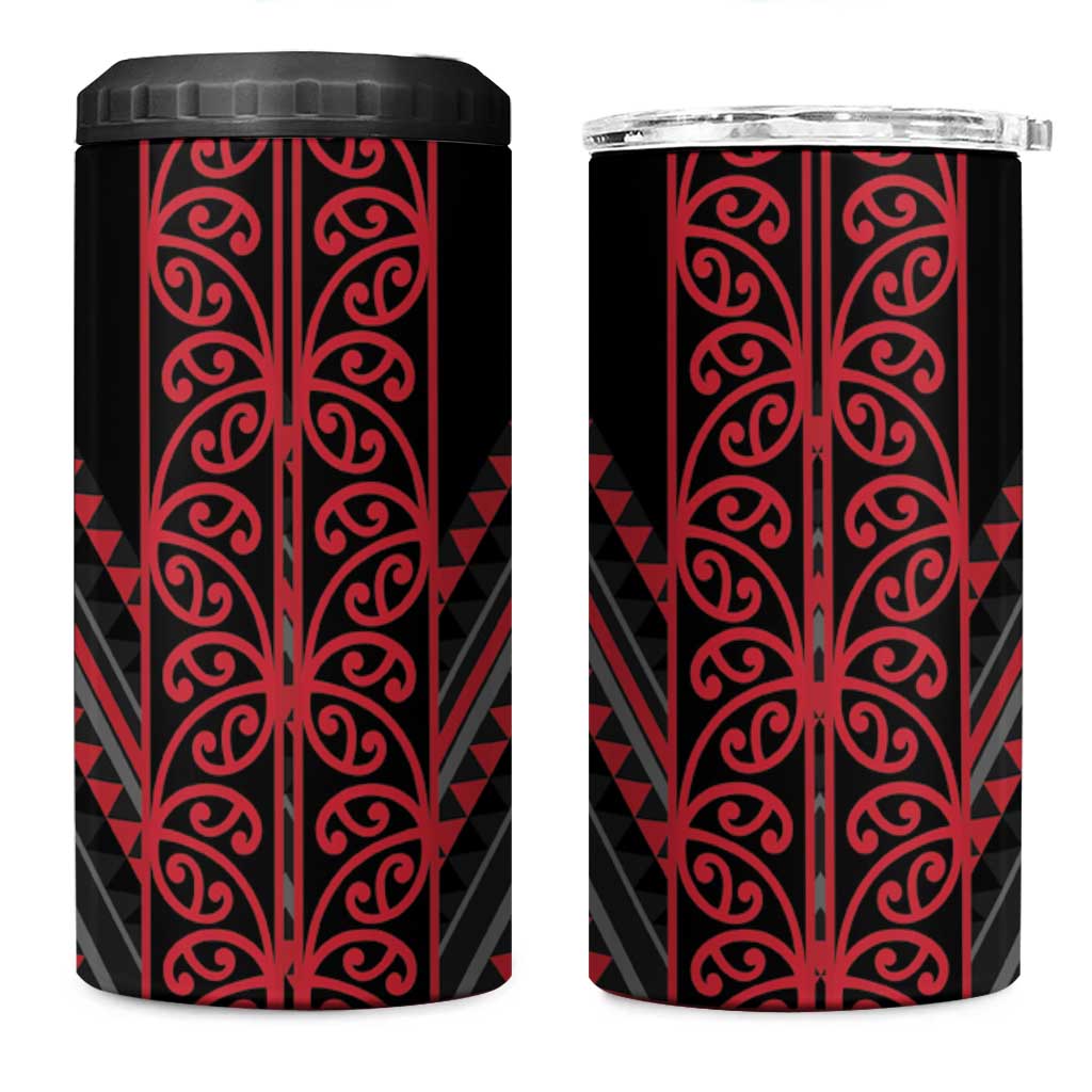 Red Aotearoa Mangopare Kowhaiwhai and Niho Taniwha 4 in 1 Can Cooler Tumbler Maori New Zealand LT14 One Size: 16 oz Red - Polynesian Pride