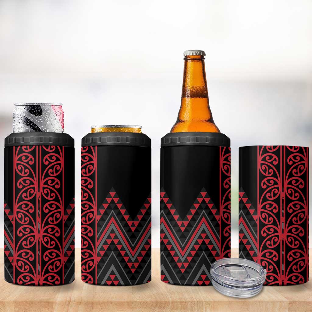 Red Aotearoa Mangopare Kowhaiwhai and Niho Taniwha 4 in 1 Can Cooler Tumbler Maori New Zealand LT14 - Polynesian Pride