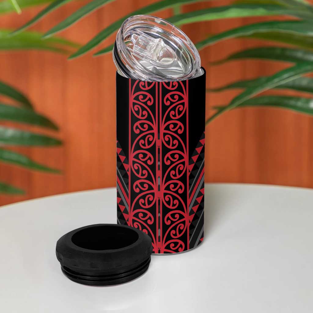 Red Aotearoa Mangopare Kowhaiwhai and Niho Taniwha 4 in 1 Can Cooler Tumbler Maori New Zealand LT14 - Polynesian Pride