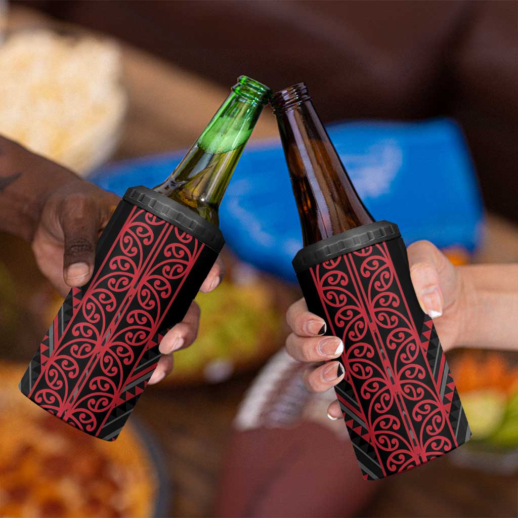 Red Aotearoa Mangopare Kowhaiwhai and Niho Taniwha 4 in 1 Can Cooler Tumbler Maori New Zealand LT14 - Polynesian Pride