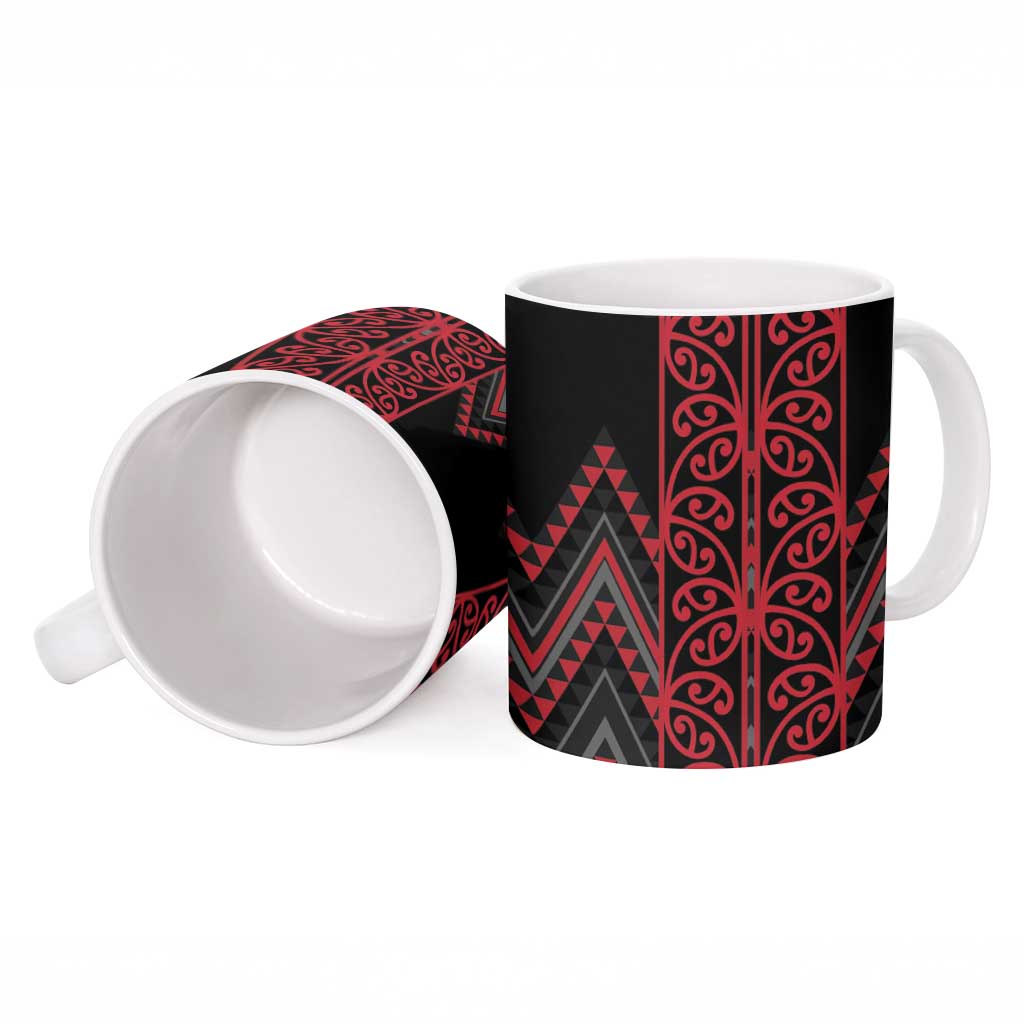 Red Aotearoa Mangopare Kowhaiwhai Niho Taniwha Ceramic Mug Maori New Zealand - Polynesian Pride