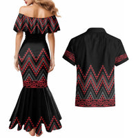 Red Aotearoa Mangopare Kowhaiwhai and Niho Taniwha Couples Matching Mermaid Dress and Hawaiian Shirt Maori New Zealand LT14 - Polynesian Pride