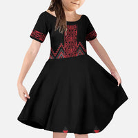 Red Aotearoa Mangopare Kowhaiwhai and Niho Taniwha Family Matching Long Sleeve Bodycon Dress and Hawaiian Shirt Maori New Zealand LT14 Daughter's Dress Red - Polynesian Pride