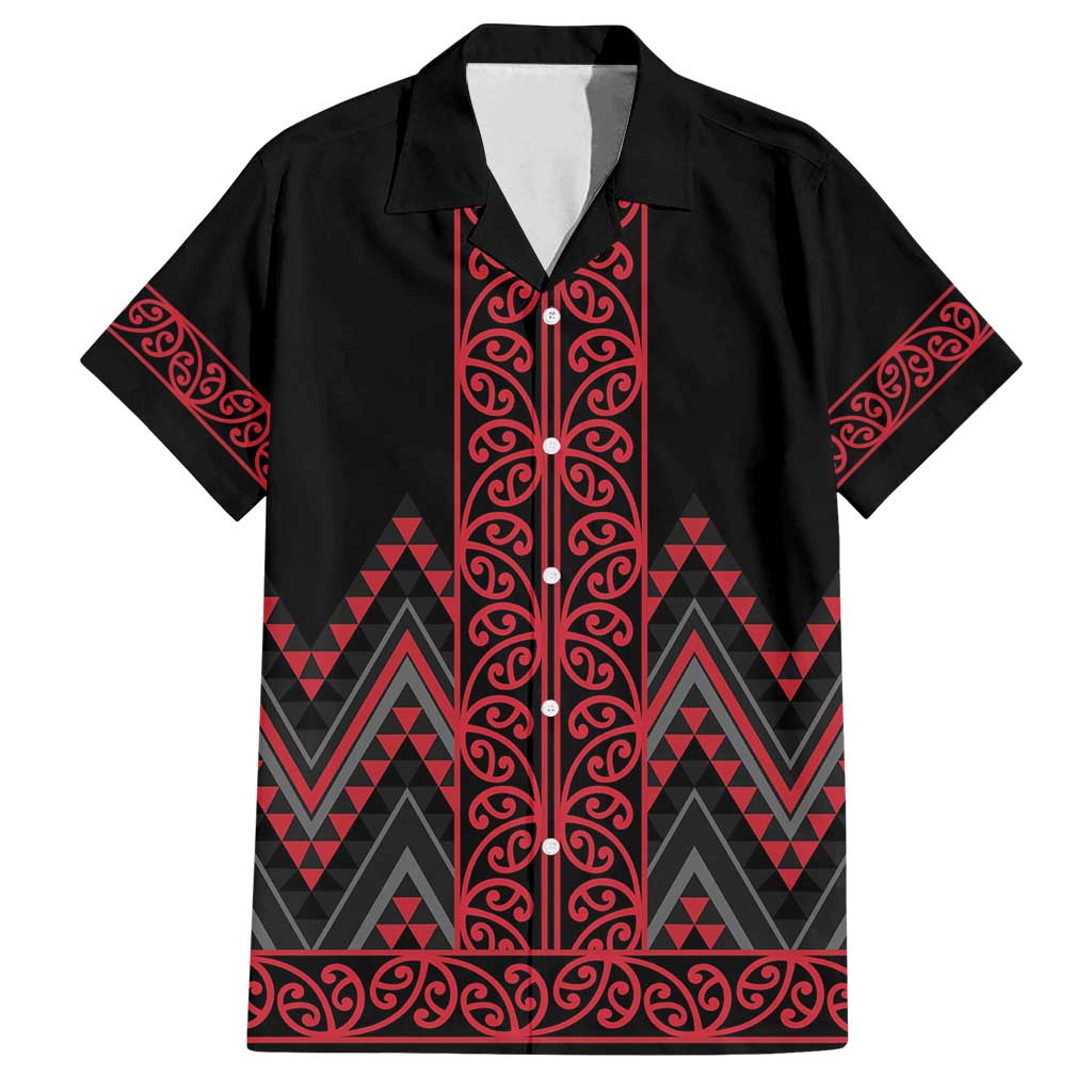 Red Aotearoa Mangopare Kowhaiwhai and Niho Taniwha Family Matching Long Sleeve Bodycon Dress and Hawaiian Shirt Maori New Zealand LT14 Dad's Shirt - Short Sleeve Red - Polynesian Pride