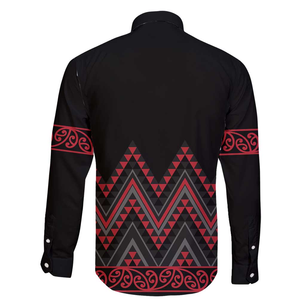 Red Aotearoa Mangopare Kowhaiwhai and Niho Taniwha Family Matching Long Sleeve Bodycon Dress and Hawaiian Shirt Maori New Zealand LT14 - Polynesian Pride