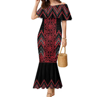 Red Aotearoa Mangopare Kowhaiwhai and Niho Taniwha Family Matching Mermaid Dress and Hawaiian Shirt Maori New Zealand LT14 Mom's Dress Red - Polynesian Pride