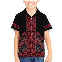 Red Aotearoa Mangopare Kowhaiwhai and Niho Taniwha Family Matching Mermaid Dress and Hawaiian Shirt Maori New Zealand LT14 Son's Shirt Red - Polynesian Pride