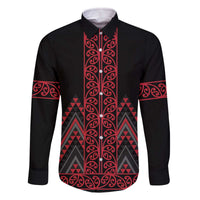 Red Aotearoa Mangopare Kowhaiwhai and Niho Taniwha Family Matching Off The Shoulder Long Sleeve Dress and Hawaiian Shirt Maori New Zealand LT14 Dad's Shirt - Long Sleeve Red - Polynesian Pride